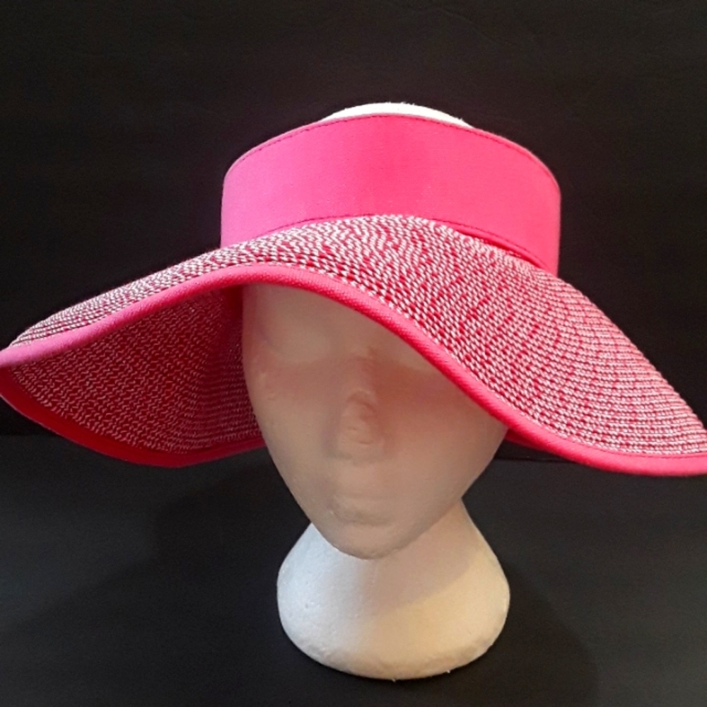 VTG. GREAT HATS BY KAREN KEITH ADJUSTABLE  2 SNAP PINK ROLLED HAT VISOR